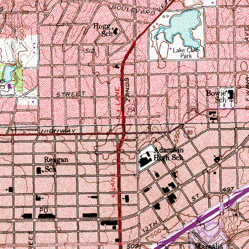 Topographic Map of Dallas County Schools Police Department, TX