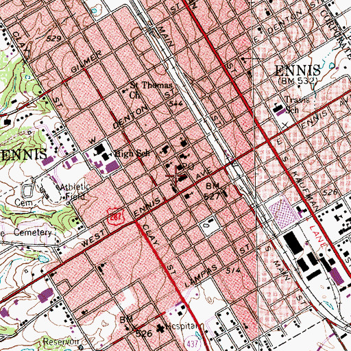 Topographic Map of Ennis Independent School District Police Department, TX
