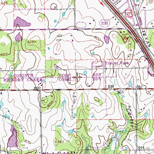 Topographic Map of Hickory Creek Police Department, TX