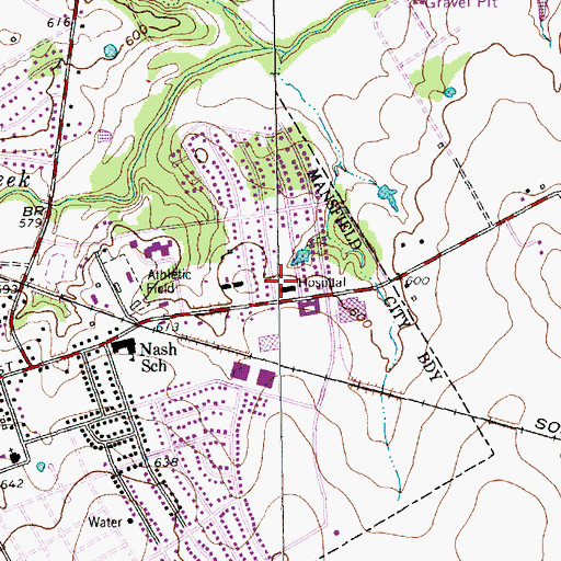 Topographic Map of Mansfield Police Department, TX