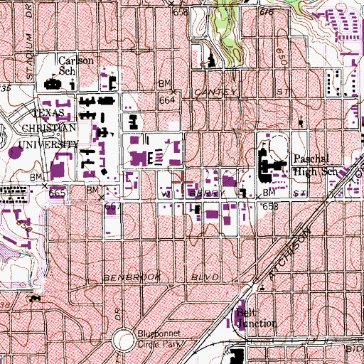Topographic Map of Texas Christian University Police Department, TX