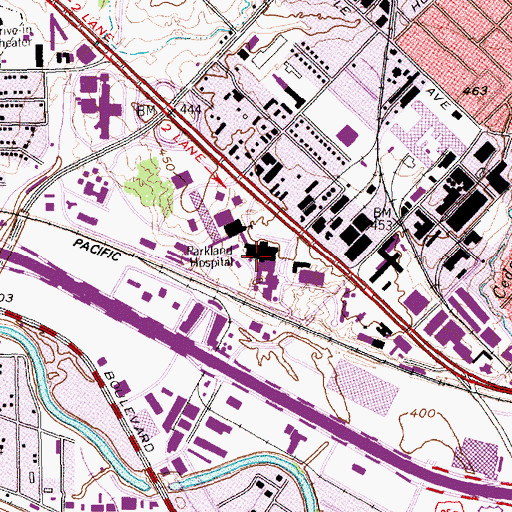 Topographic Map of Dallas County Hospital District Police Department, TX