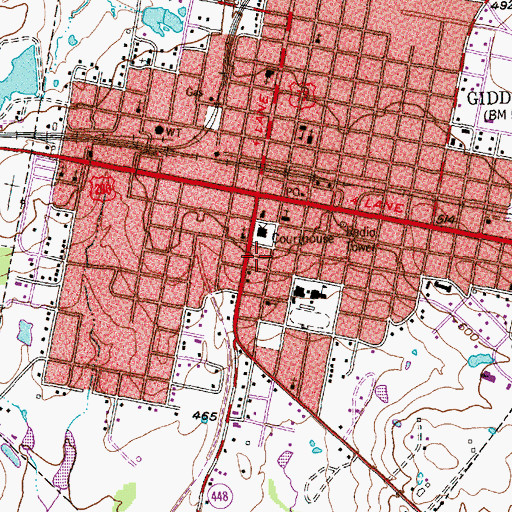 Topographic Map of Giddings Police Department, TX