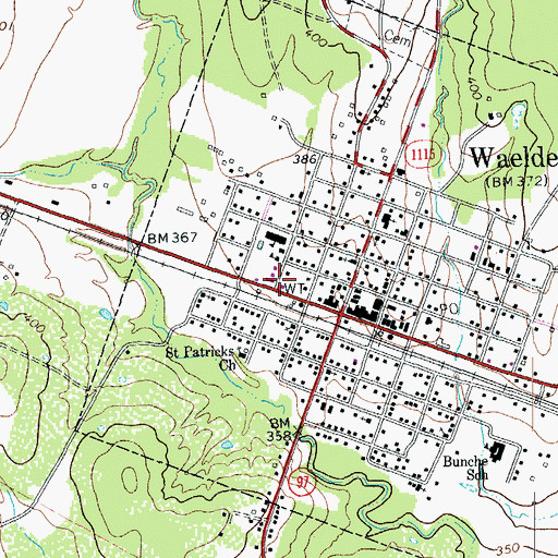 Topographic Map of Waelder Police Department, TX