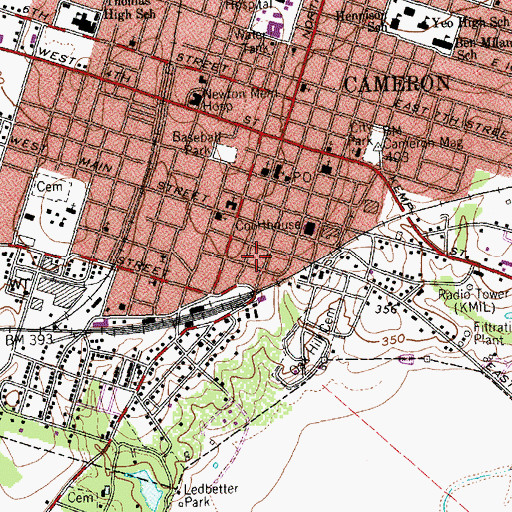 Topographic Map of Cameron Police Department, TX