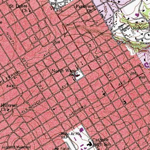 Topographic Map of Waco Independent School District Police Department, TX