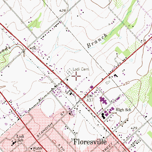 Topographic Map of Floresville Police Department, TX