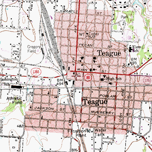 Topographic Map of Teague Police Department, TX