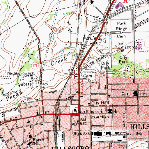 Topographic Map of Hillsboro Police Department, TX