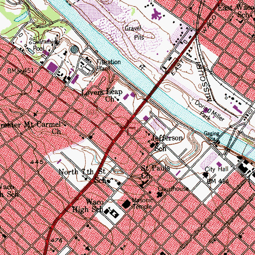 Topographic Map of Waco Police Department, TX