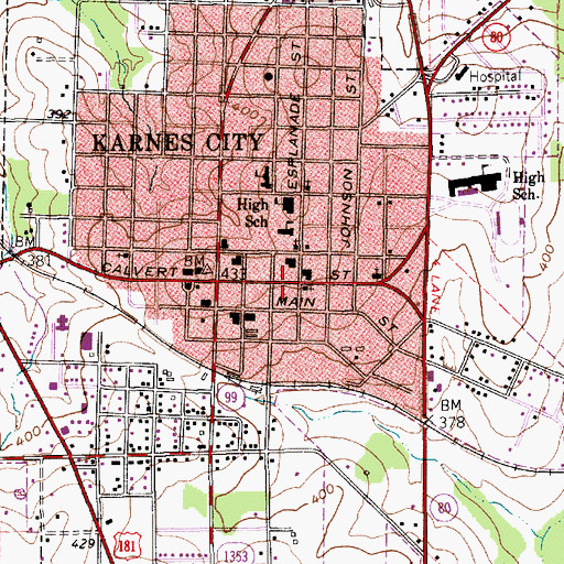 Topographic Map of Karnes City Police Department, TX