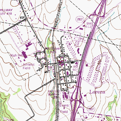 Topographic Map of Lorena Police Department, TX