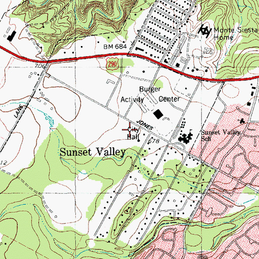 Topographic Map of Sunset Valley Police Department, TX