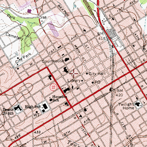 Topographic Map of Corsicana Police Department, TX