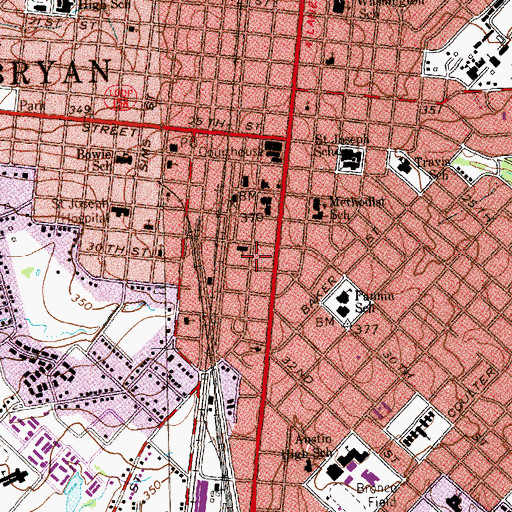 Topographic Map of Bryan Police Department, TX