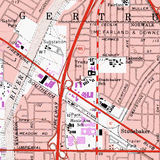 Topographic Map of Studebaker Elementary School, CA