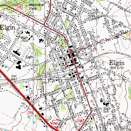 Topographic Map of Elgin Police Department, TX