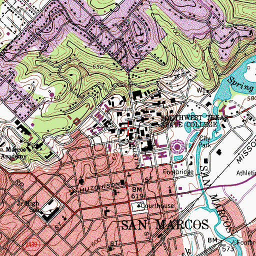 Topographic Map of Texas State University Police Department, TX
