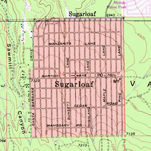 Topographic Map of Sugarloaf, CA