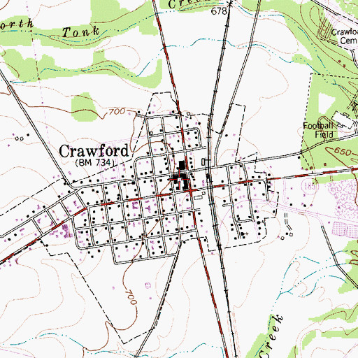 Topographic Map of Crawford Police Department, TX