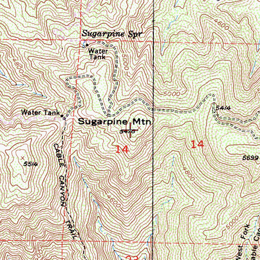 Topographic Map of Sugarpine Mountain, CA