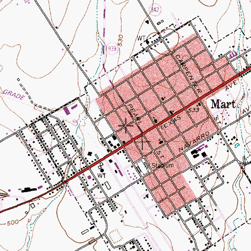 Topographic Map of Mart Police Department, TX