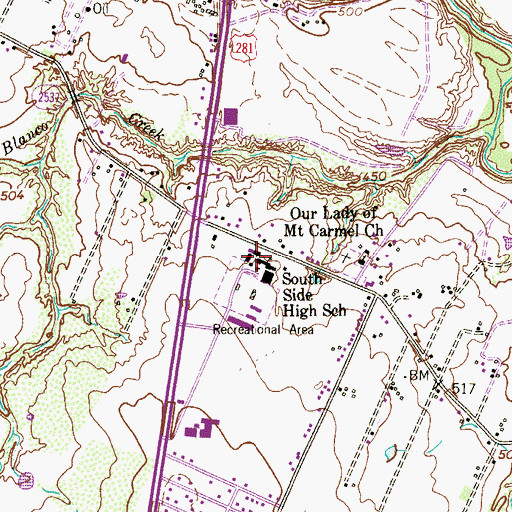 Topographic Map of Southside Independent School District Police Department, TX