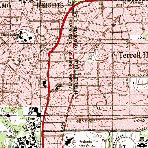 Topographic Map of Terrell Hills Police Department, TX
