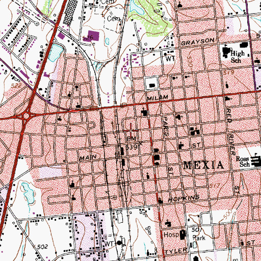 Topographic Map of Mexia Police Department, TX