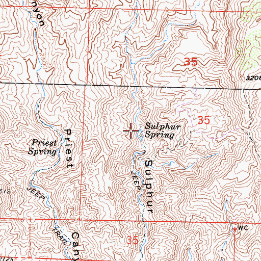 Topographic Map of Sulphur Spring, CA