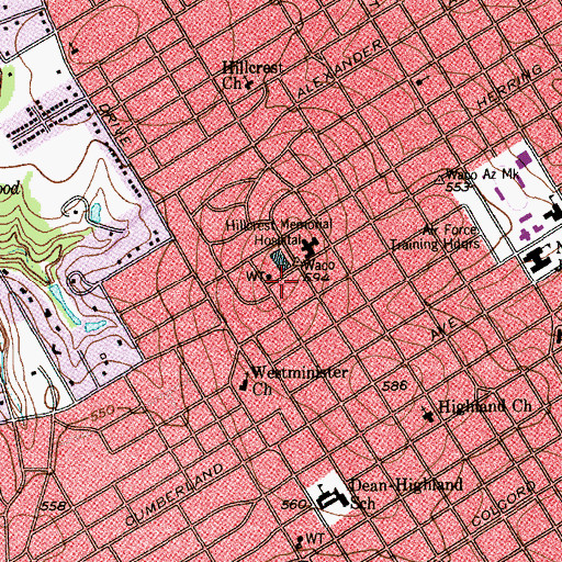 Topographic Map of Waco Police Department, TX