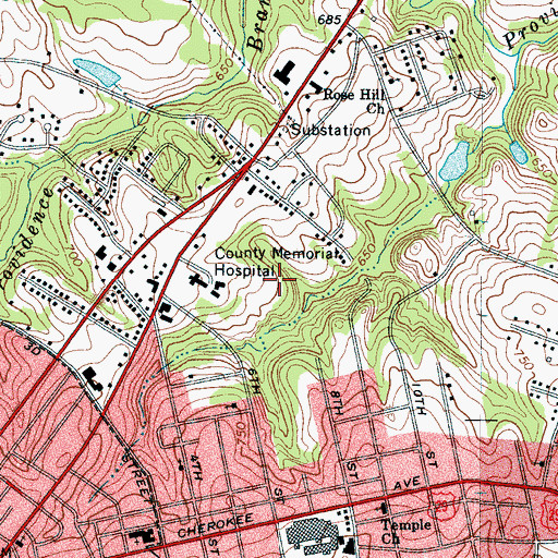 Topographic Map of Mary Black Healthy System Gaffney Emergency Medical Services, SC