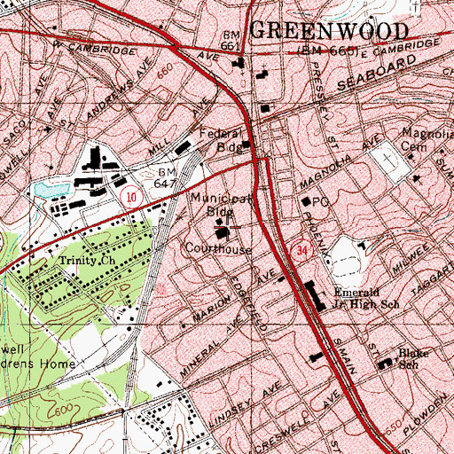 Topographic Map of Greenwood County Emergency Medical Services, SC