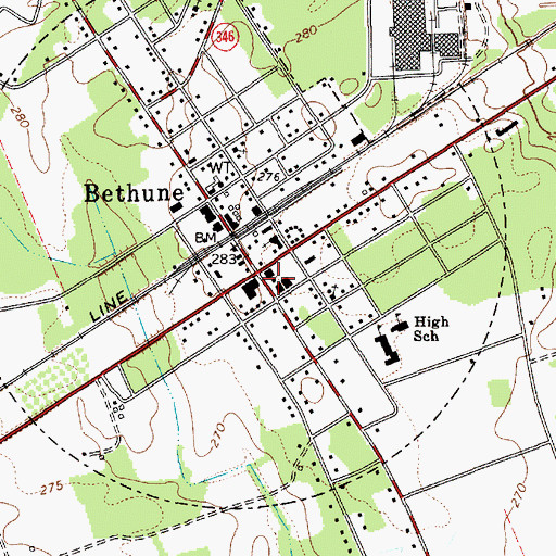 Topographic Map of Bethune Volunteer Rescue Squad, SC