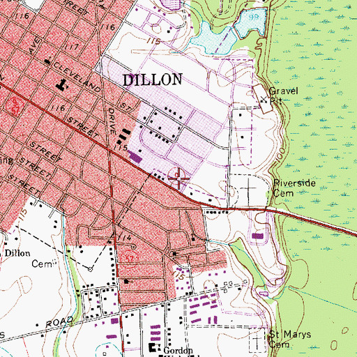 Topographic Map of Dillon County Emergency Medical Service, SC