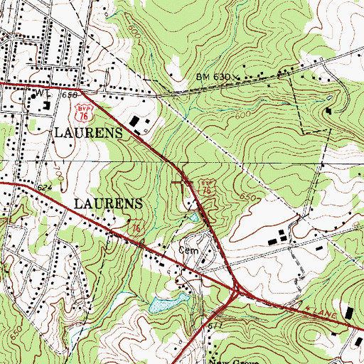 Topographic Map of Laurens County Emergency Medical Services Station 1, SC