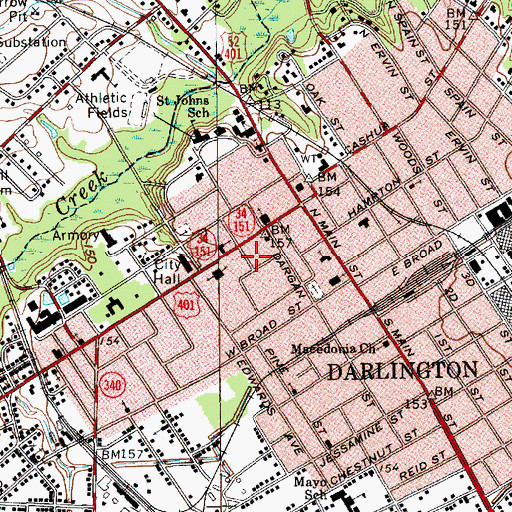 Topographic Map of Darlington Fireman Rescue Squad, SC