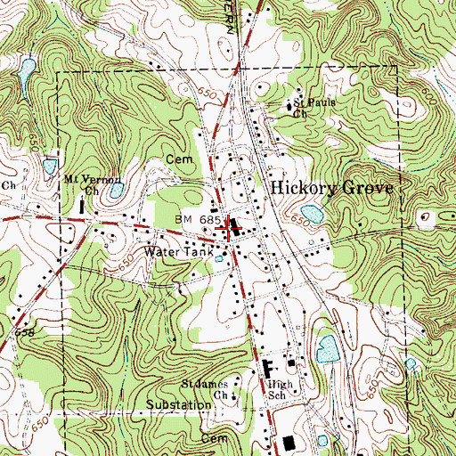 Topographic Map of Hickory Grove Lifesaving Squad, SC