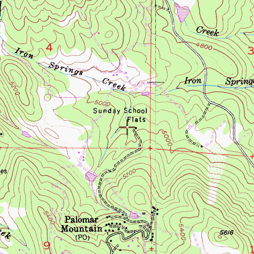 Topographic Map of Sunday School Flats, CA