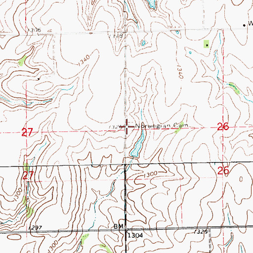 Topographic Map of Norwegion Lutheran Cemetery, KS