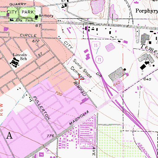Topographic Map of Corona Sunnyslope Cemetery, CA