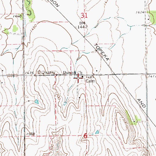 Topographic Map of Danish Lutheran Cemetery, KS