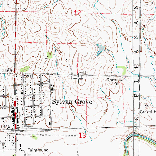 Topographic Map of Sylvan Grove City Cemetery, KS
