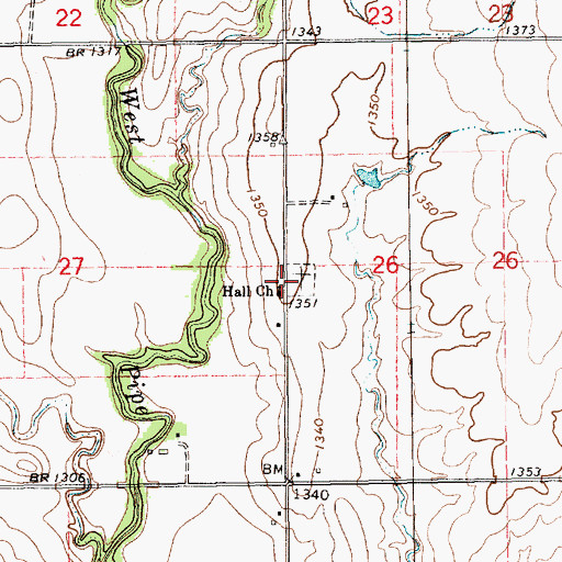 Topographic Map of Hall Cemetery, KS