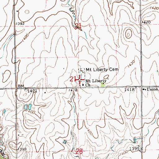 Topographic Map of Mount Liberty Cemetery, KS