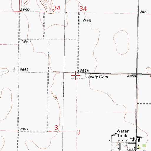 Topographic Map of Healy Cemetery, KS