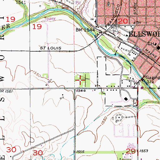 Topographic Map of Ellsworth Cemetery, KS