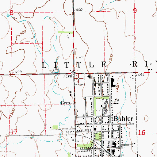 Topographic Map of Buhler Municipal, KS