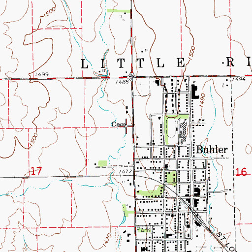 Topographic Map of Buhler Thiessen Cemetery, KS