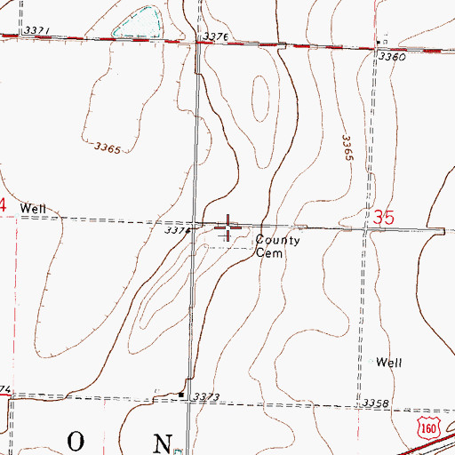 Topographic Map of Stanton County Cemetery, KS